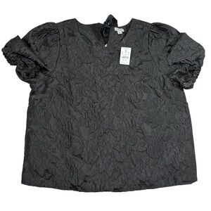 Womens J. Crew Factory Black floral puff sleeve Blouse jacquard XL NWT